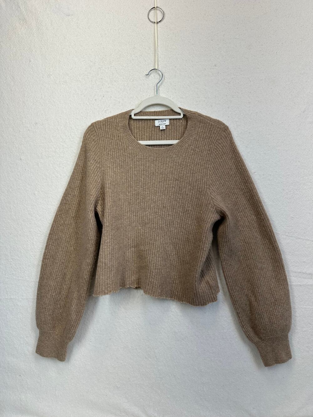 J.Crew Extra Soft Ribbed Puff Sleeve Sweater Women's SZ L Boho Classic